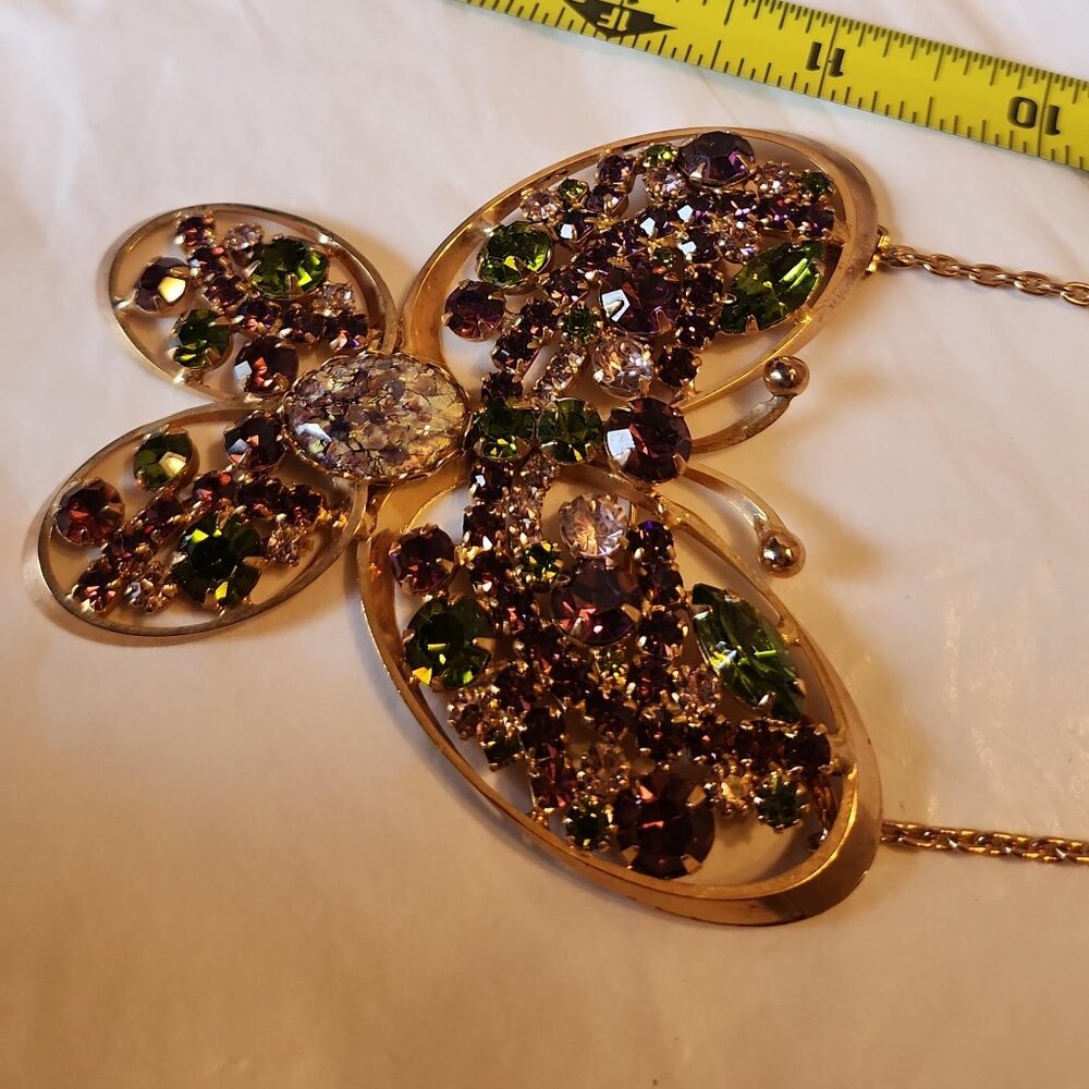 Juliana Delizza Rhinestone (purple & Green)  and Cabochon Figural Butterfly Pin/